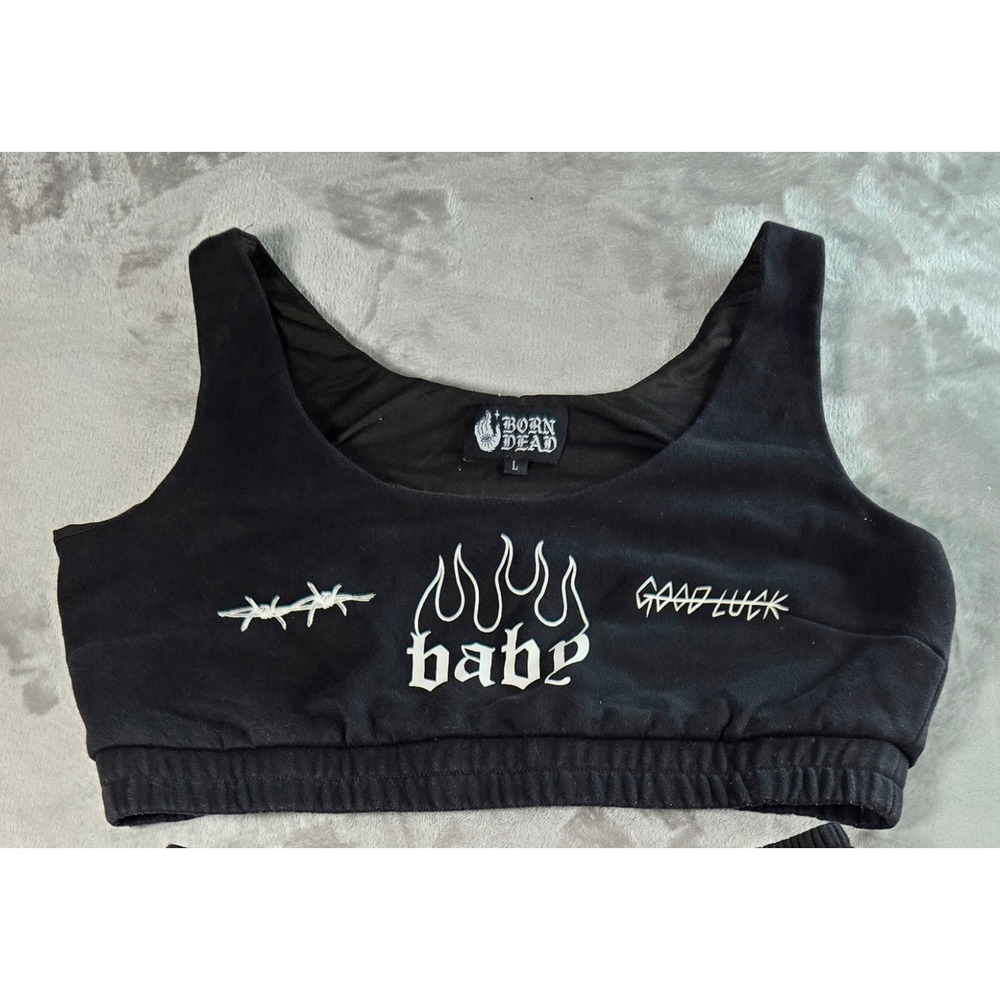 Born Dead Clothing‎ Tattooed  Baby Flames Crop Top Womens L Black Goth Grunge